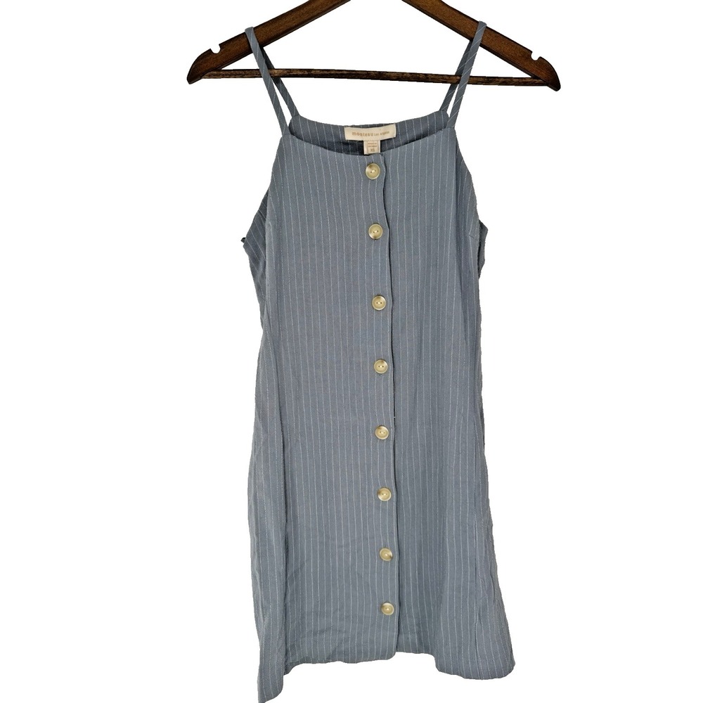 monteau blue dress Pinstripe Button Down Linen coastal prep beachy‎ spring mini sky blue Stirling Cooper 1971 Black Color:Multi/Ivory or dress it down